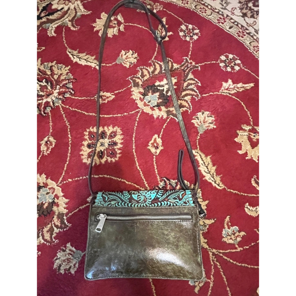 PATRICIA NASH SAVINI TOOLED BOHO COWGIRL TURQUOISE LEATHER BAG PURSE - Picture 7 of 11